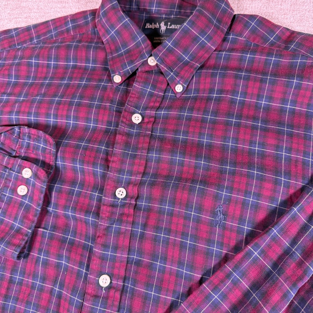 Ralph Lauren Button Down Mens 16 34/35‎ Burgundy Plaid Yarmouth L/S Shirt